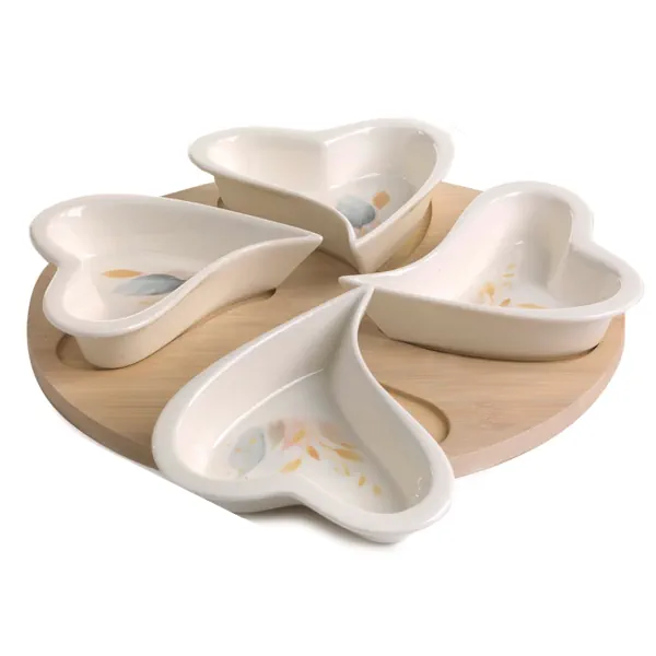 Paben set antipasti 4 ciotole su vassoio porcellana e legno PB21127