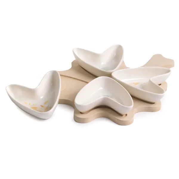 Paben set antipasti 4 ciotole su vassoio porcellana legno PB21128