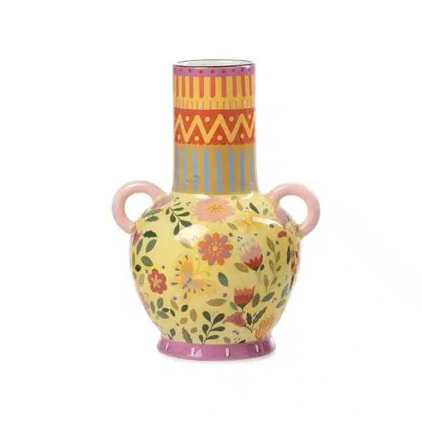 Paben vaso con fiori e farfalle 30.2 cm. ceramica PB21224