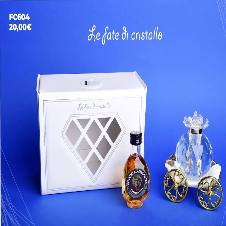 Le Fate Di Cristallo bomboniere con liquore Vecchia Romagna e carrozza FC604