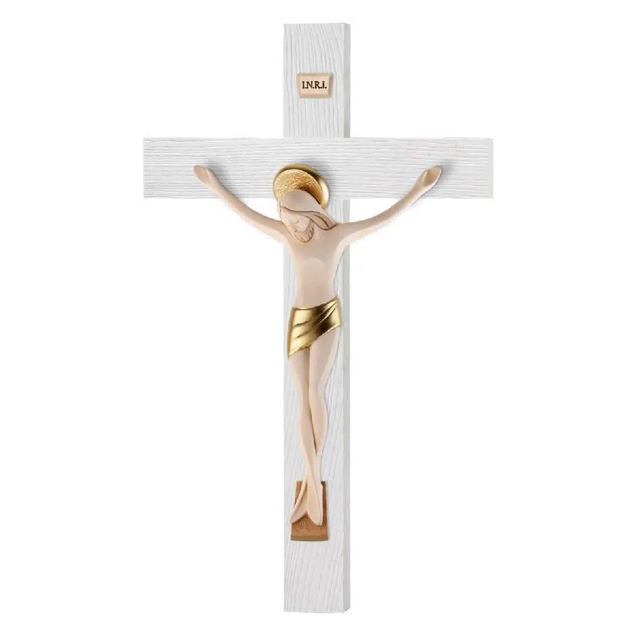Valenti Cristo scultura colorata su croce in resina R 18293 3 COL