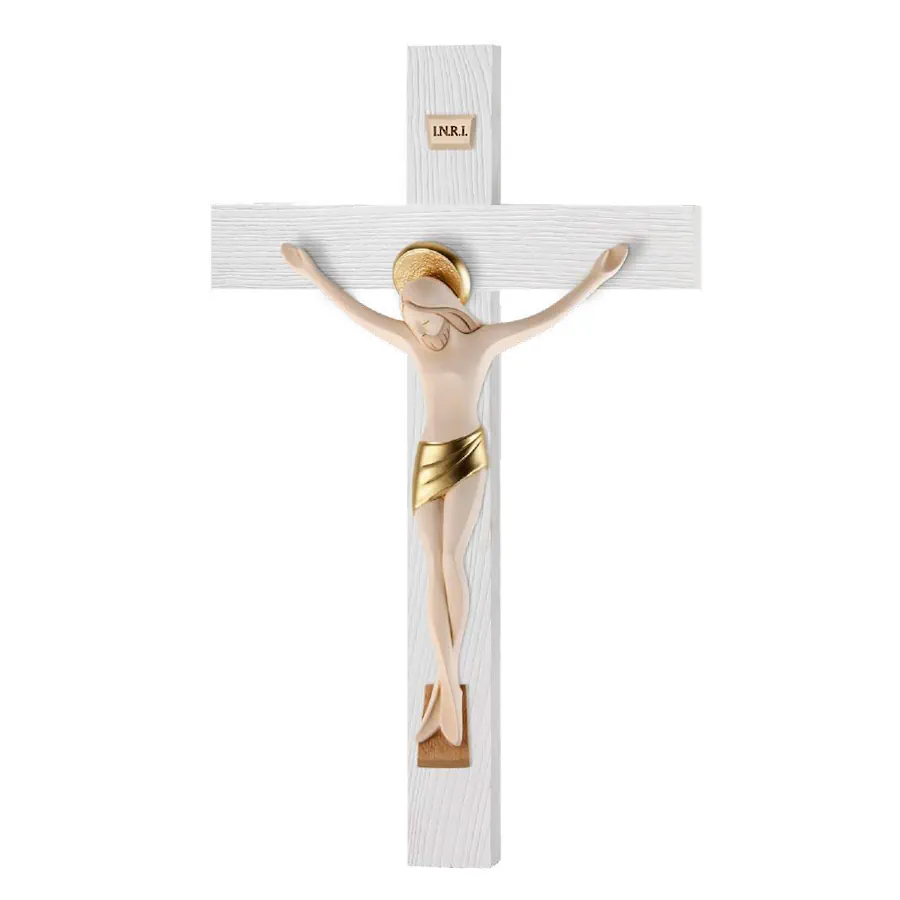 Valenti Cristo scultura colorata su croce in resina R 18293 4 COL