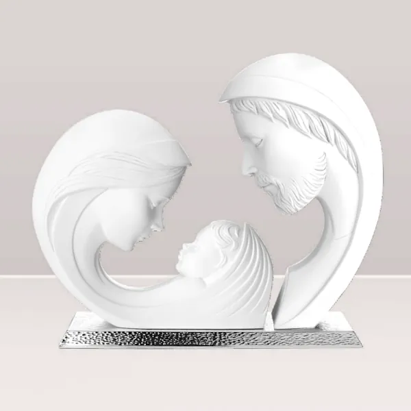Valenti Sacra Famiglia in resina bianca con base argentata R 18275