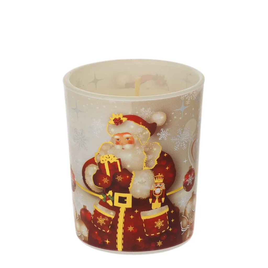 Bagutta bicchiere con candela profumata 70gr babbo natale bianco N 8650 01 BI