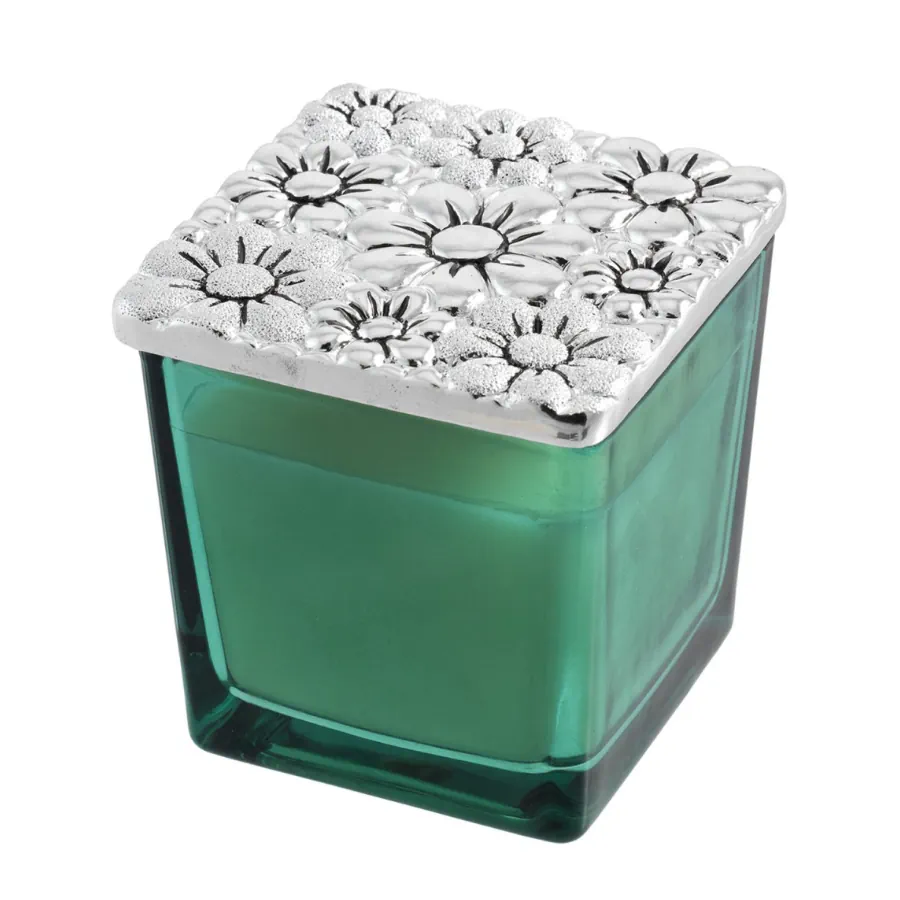 Bagutta candela vasetto quadrato con coperchio argentato margherite 2219 03