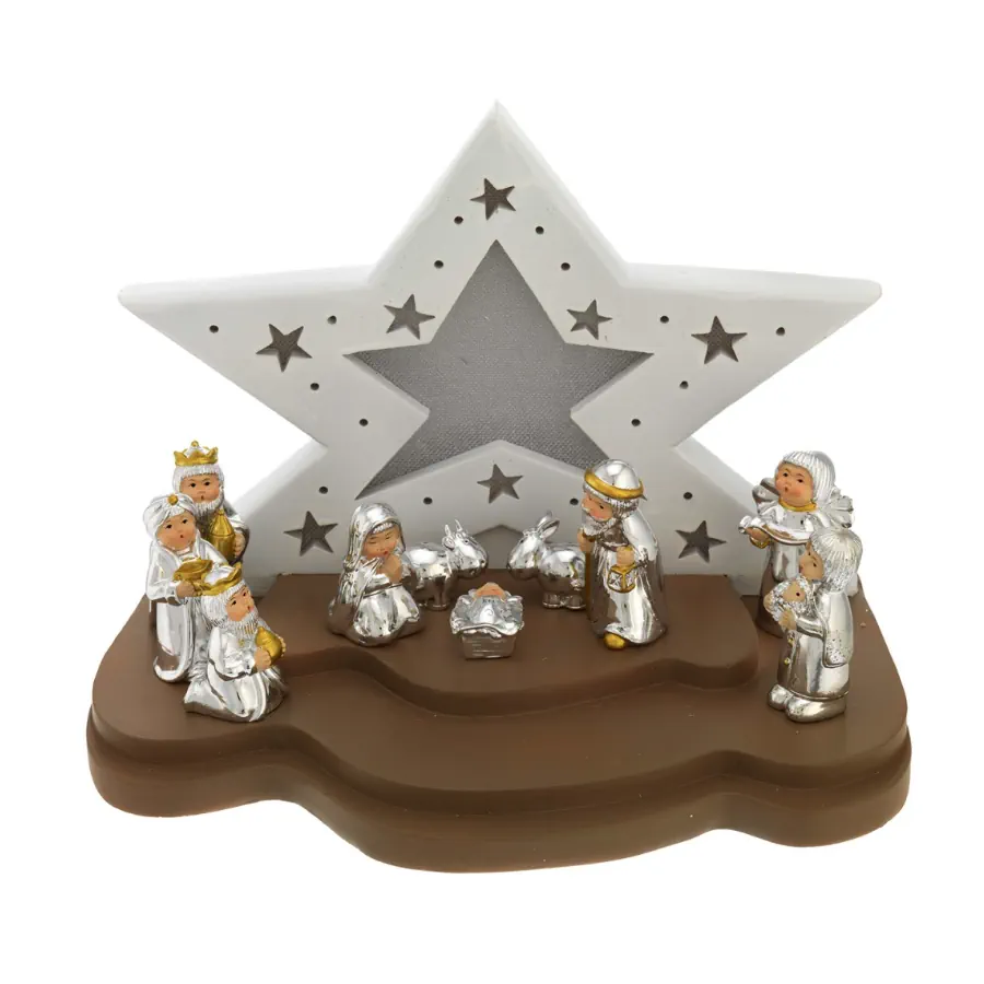 Bagutta capanna con led stella grande bianco e tortora + presepe N 8675 04