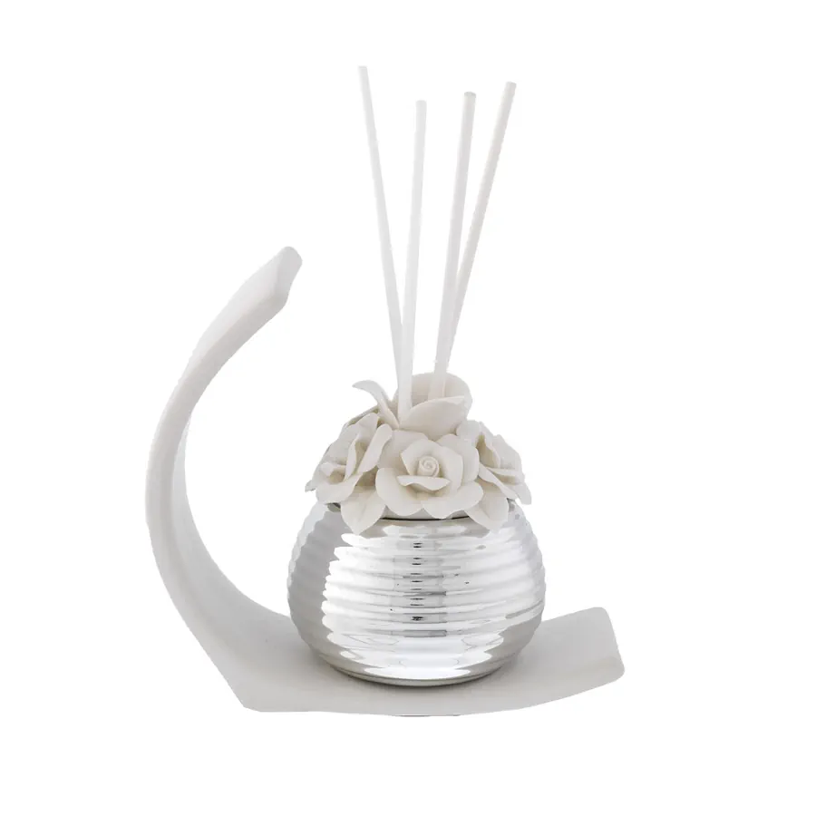 Bagutta diffusore millerighe orizzontali con rose su base stilizzata bianca 2077 03
