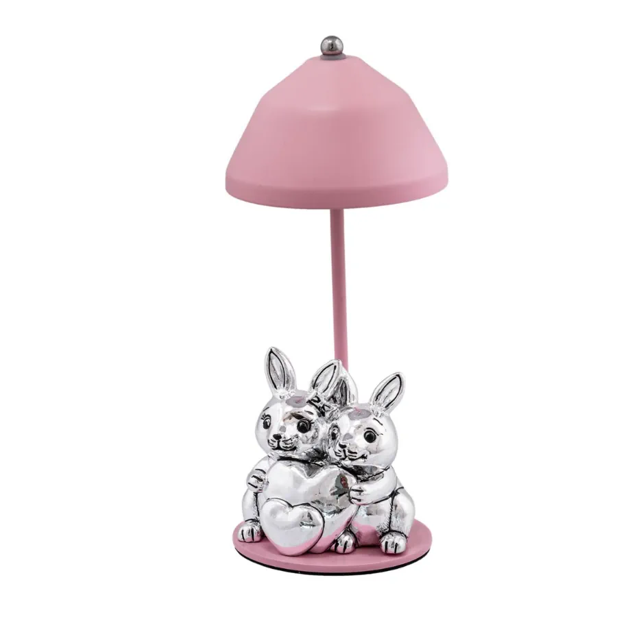 Bagutta lampada con carica usb e coppia di conigli con cuore rosa B 4229 01 R