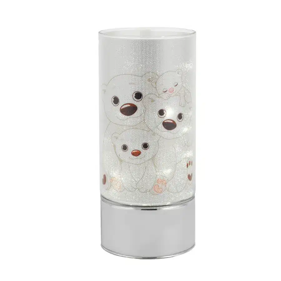 Bagutta lampada in vetro h. 20 con decoro orsetti bianca B 4184 20