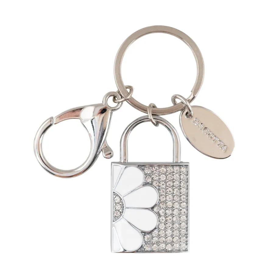 Bagutta lucchetto portachiavi usb con fiore bianco decorato con cristalli 2275 BI