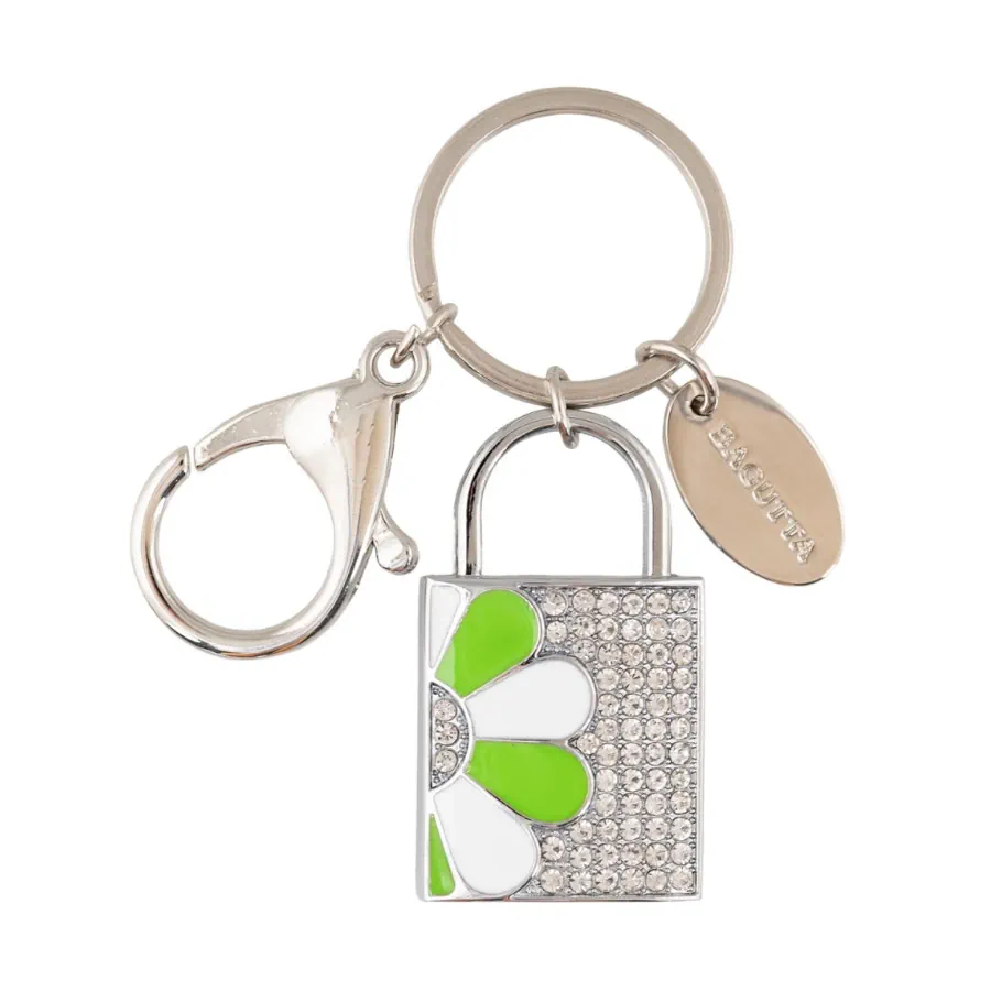 Bagutta lucchetto portachiavi usb con fiore bianco verde decorato con cristalli 2275 BV
