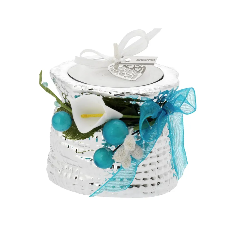 Bagutta minisacco con tealight decorata e deco floreale azzurra 2200 AZ