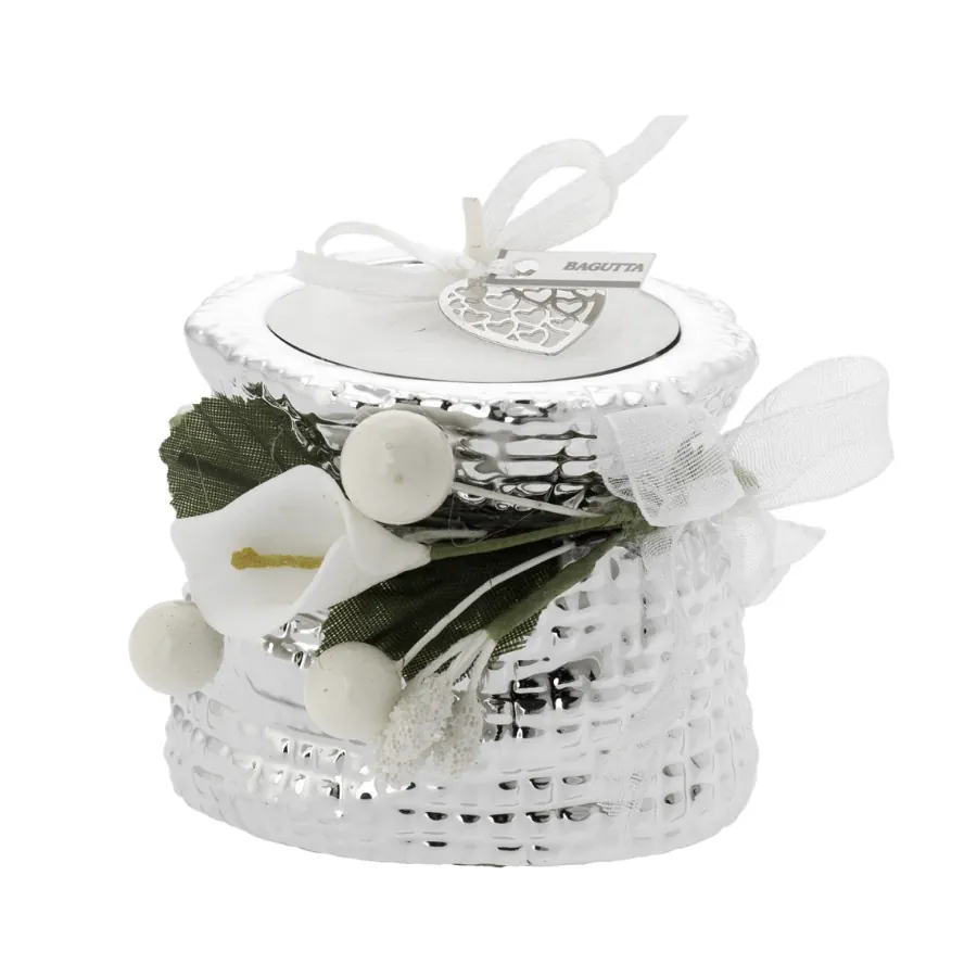 Bagutta minisacco con tealight decorata e deco floreale bianca 2200 BI