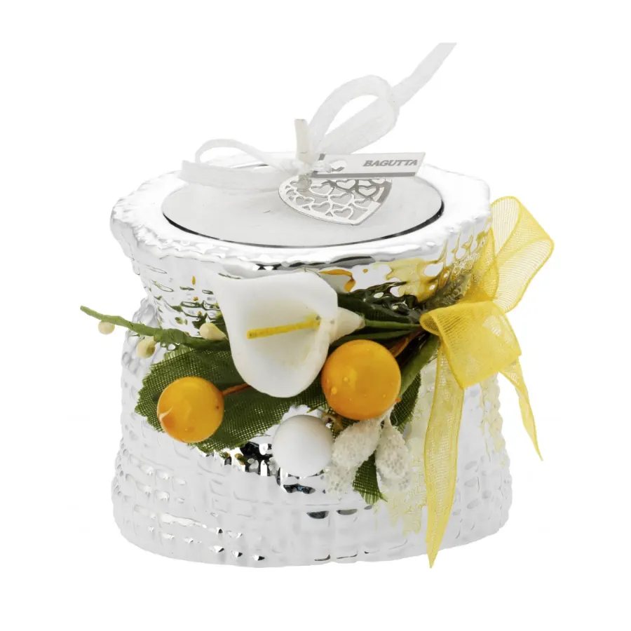 Bagutta minisacco con tealight decorata e deco floreale gialla 2200 GI