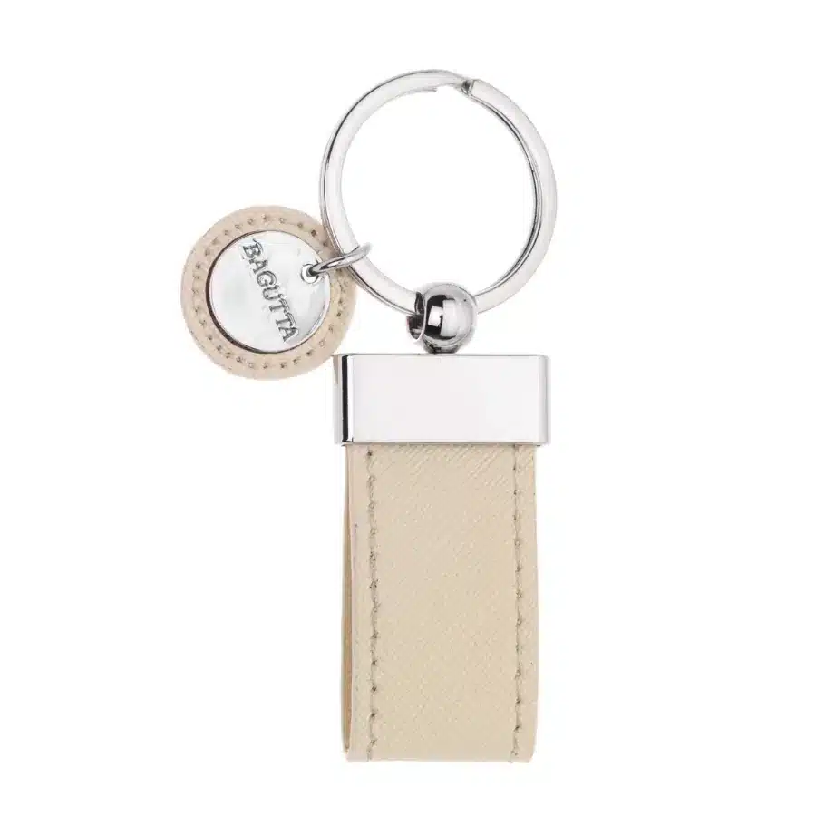Bagutta portachiavi fettuccia con logo tondo crema 2233 01