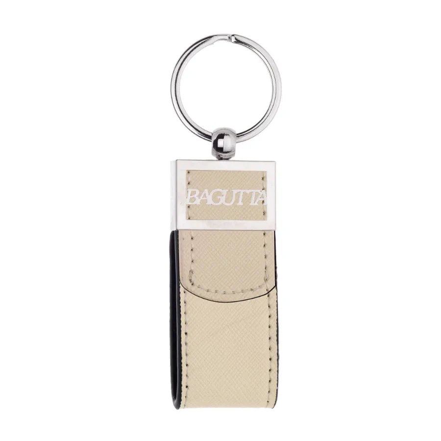 Bagutta portachiavi fettuccia con logo traforato crema 2234 01