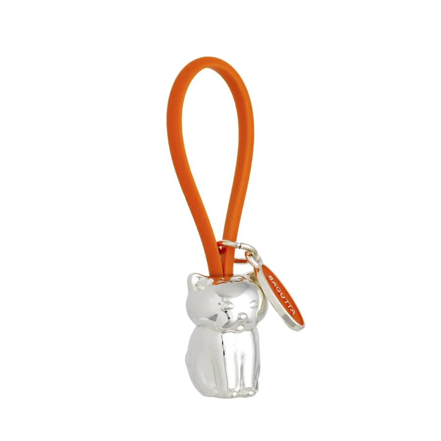 Bagutta portachiavi gatto argentato gancio in silicone arancione 2207 01 AR