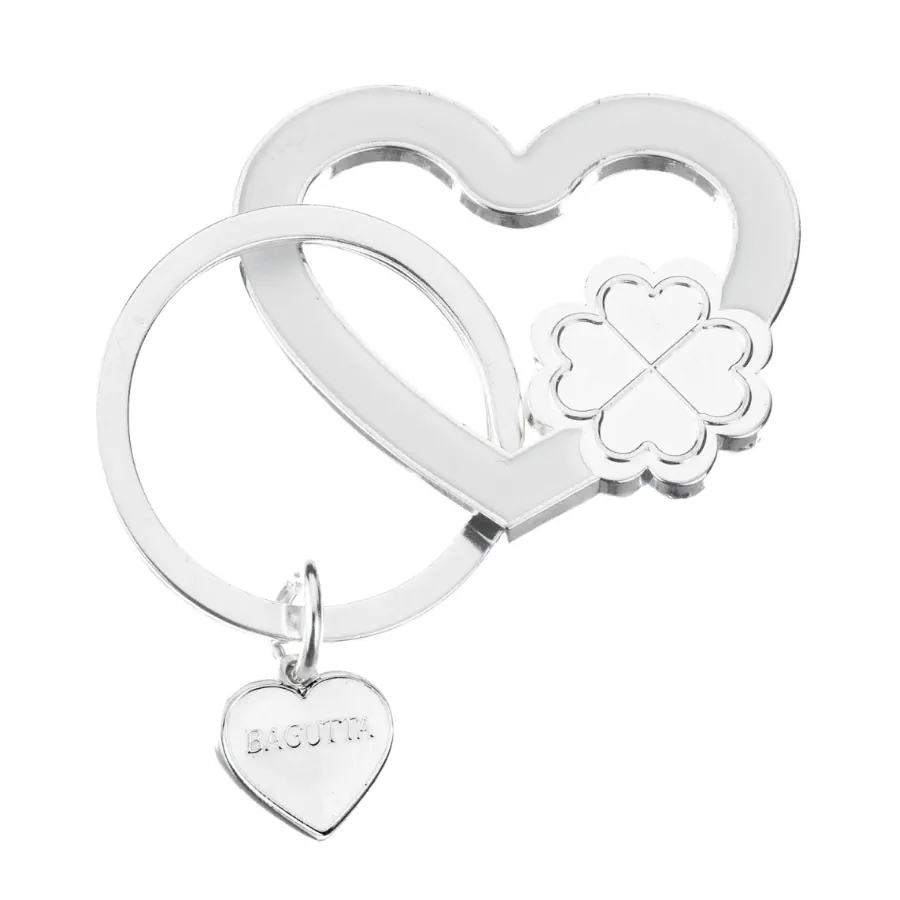 Bagutta portachiavi silver plated cuore bianco e quadrifoglio 2178 03 BI
