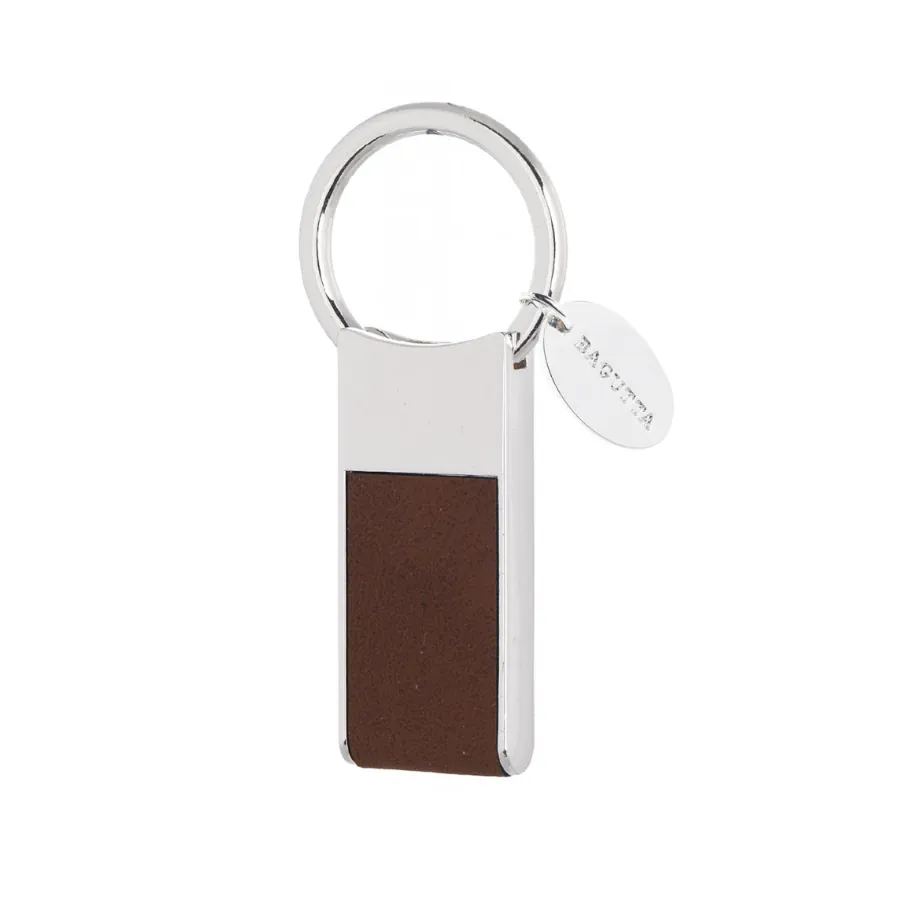Bagutta portachiavi silver plated e pelle con anello estraibile marrone 2042 01 MA