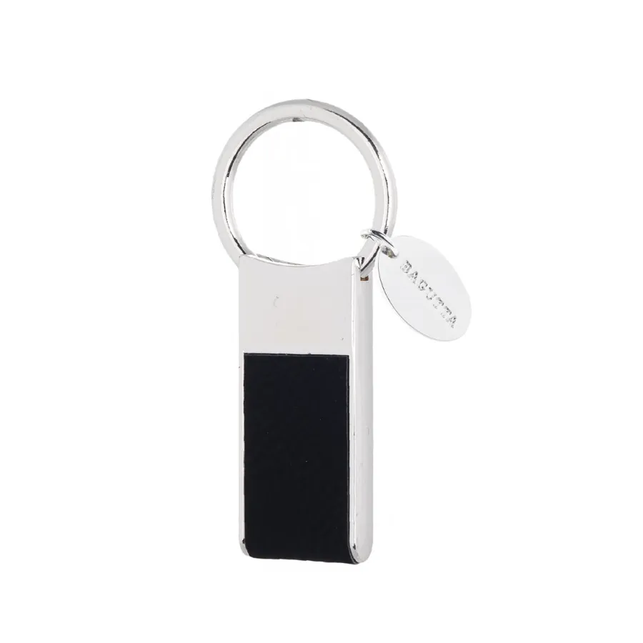 Bagutta portachiavi silver plated e pelle con anello estraibile nero 2042 01 NE