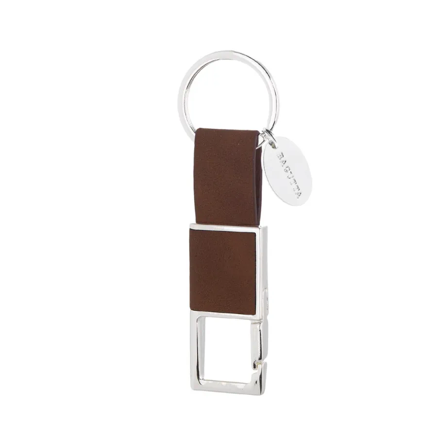 Bagutta portachiavi silver plated e pelle con moschettone marrone 2042 02 MA