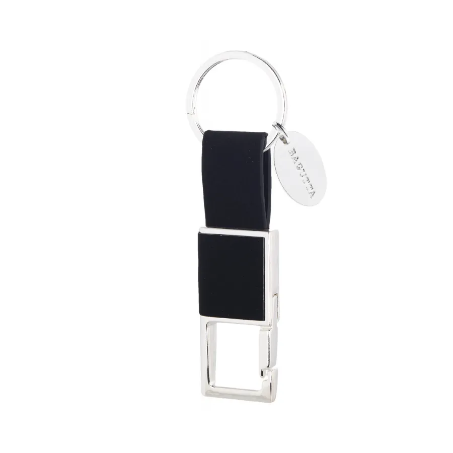 Bagutta portachiavi silver plated e pelle con moschettone nero 2042 02 NE