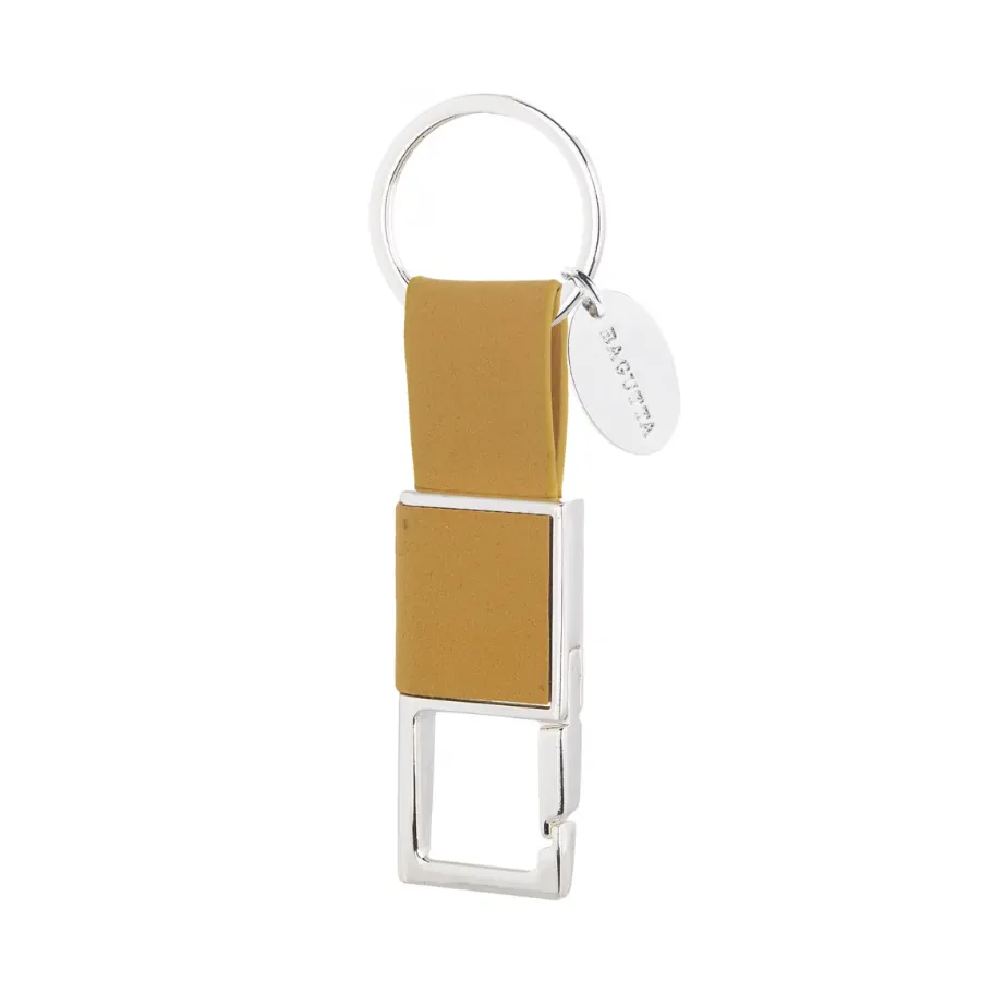 Bagutta portachiavi silver plated e pelle con moschettone senape 2042 02 GI