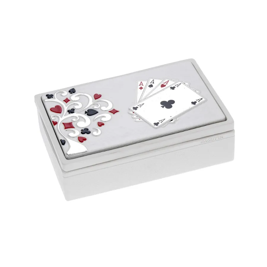 Bagutta scatola con 2 mazzi fondo bianco e argento 2238 06