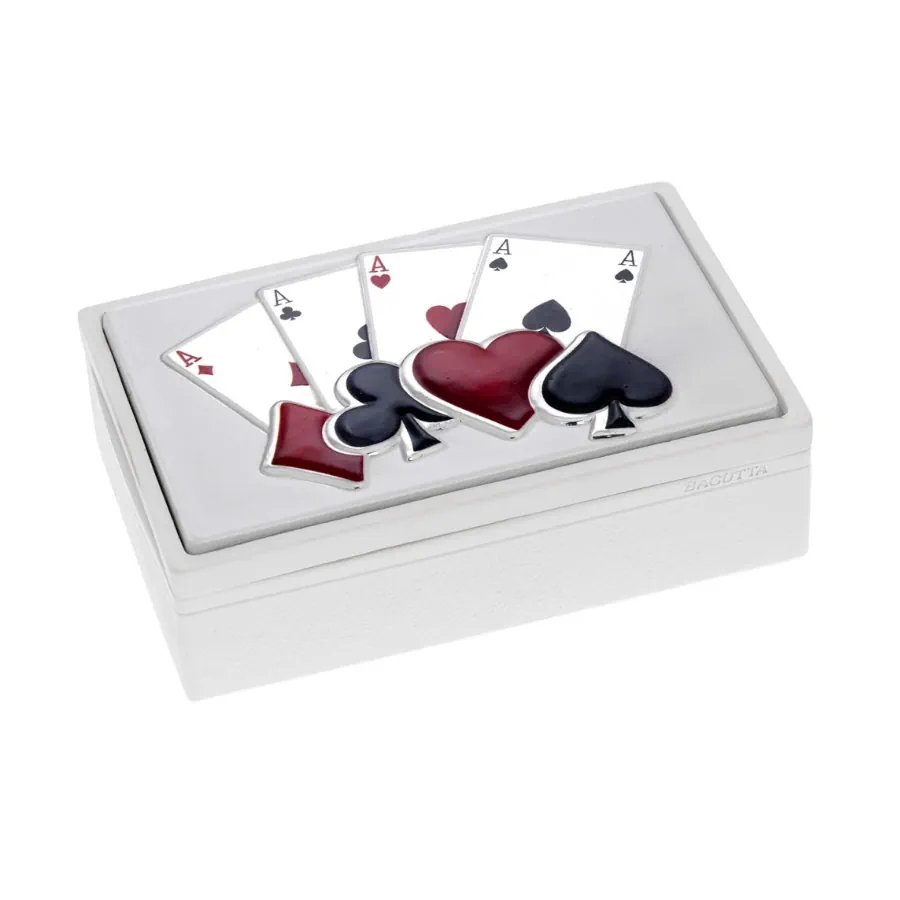Bagutta scatola con 2 mazzi fondo bianco e argento 2238 08