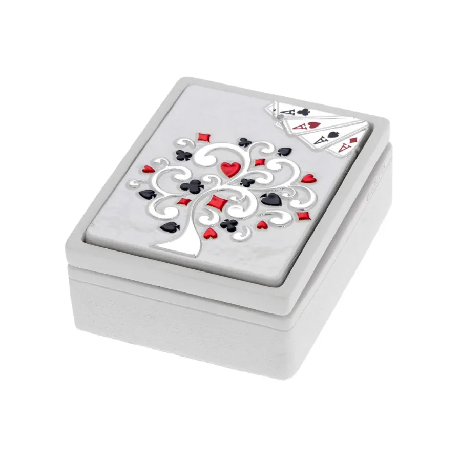 Bagutta scatola con mazzo singolo fondo bianco & argento 2238 02
