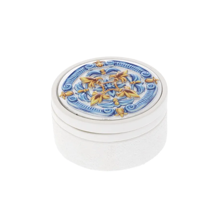 Bagutta scatolina tonda bianca liscia con deco maiolica 2092 04