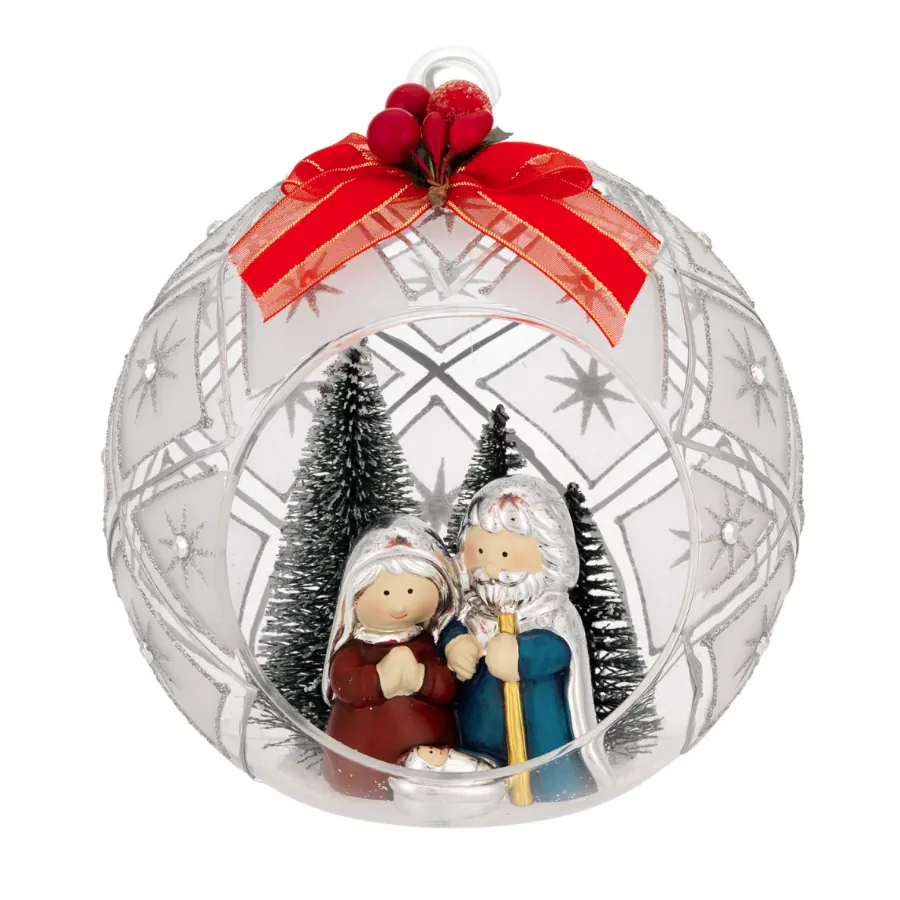 Bagutta sfera aperta deco argento d 18 con alberelli e presepe N 8627 03 AR