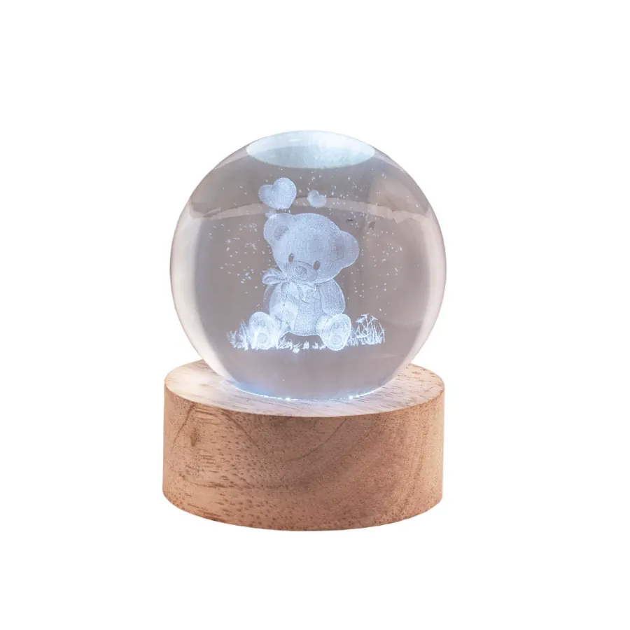 Bagutta sfera cristallo su base con led orsetto 2288 07