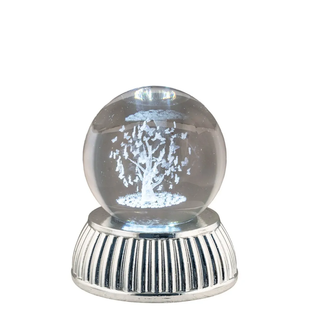 Bagutta sfera d. 6 in cristallo su base con led albero con farfalle 2286 12