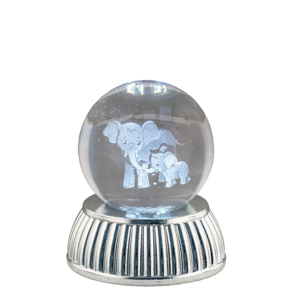 Bagutta sfera d. 6 in cristallo su base con led elefantini 2286 08