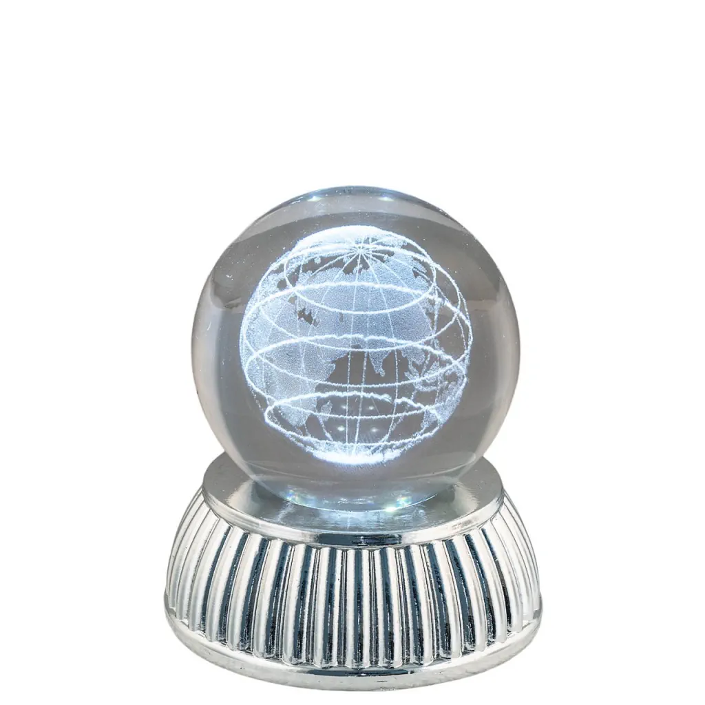 Bagutta sfera diam. 6 in cristallo su base con led globo terrestre 2286 01