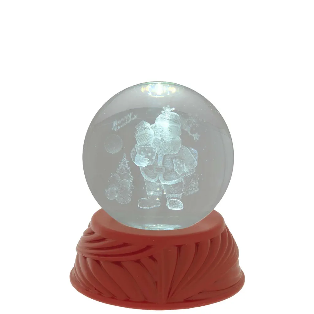 Bagutta sfera in cristallo d. 6 su base rossa con led babbo natale N 8690 01