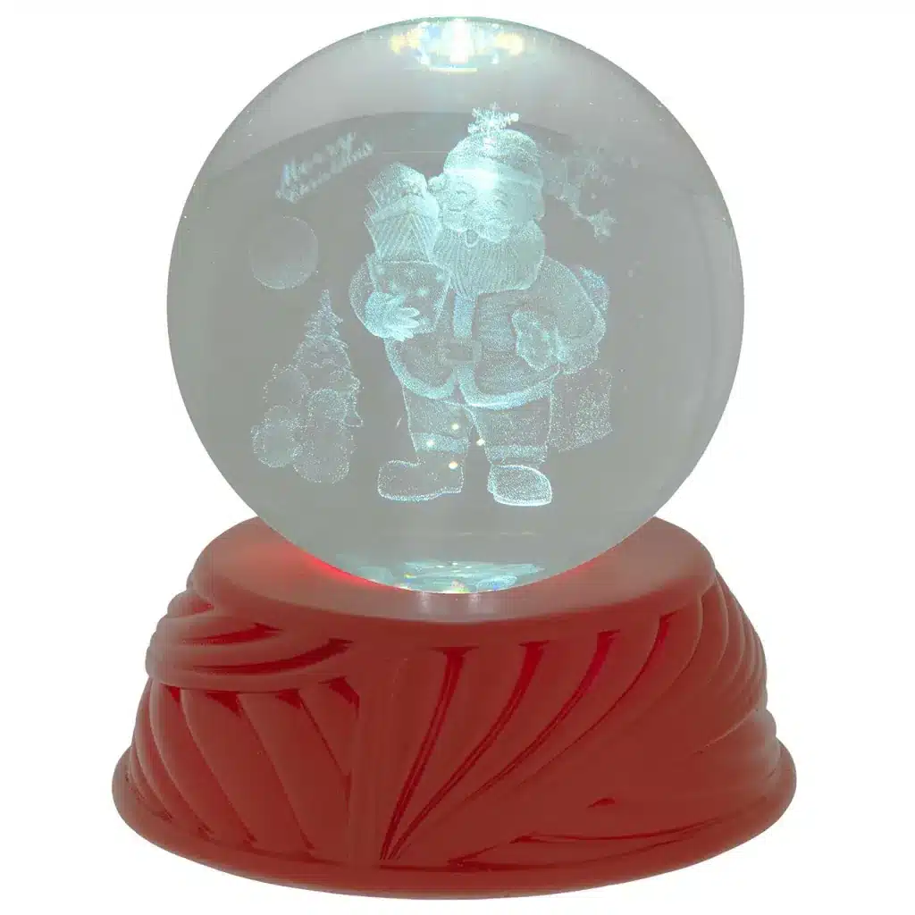 Bagutta sfera in cristallo d. 8 su base rossa con led babbo natale N 8690 07
