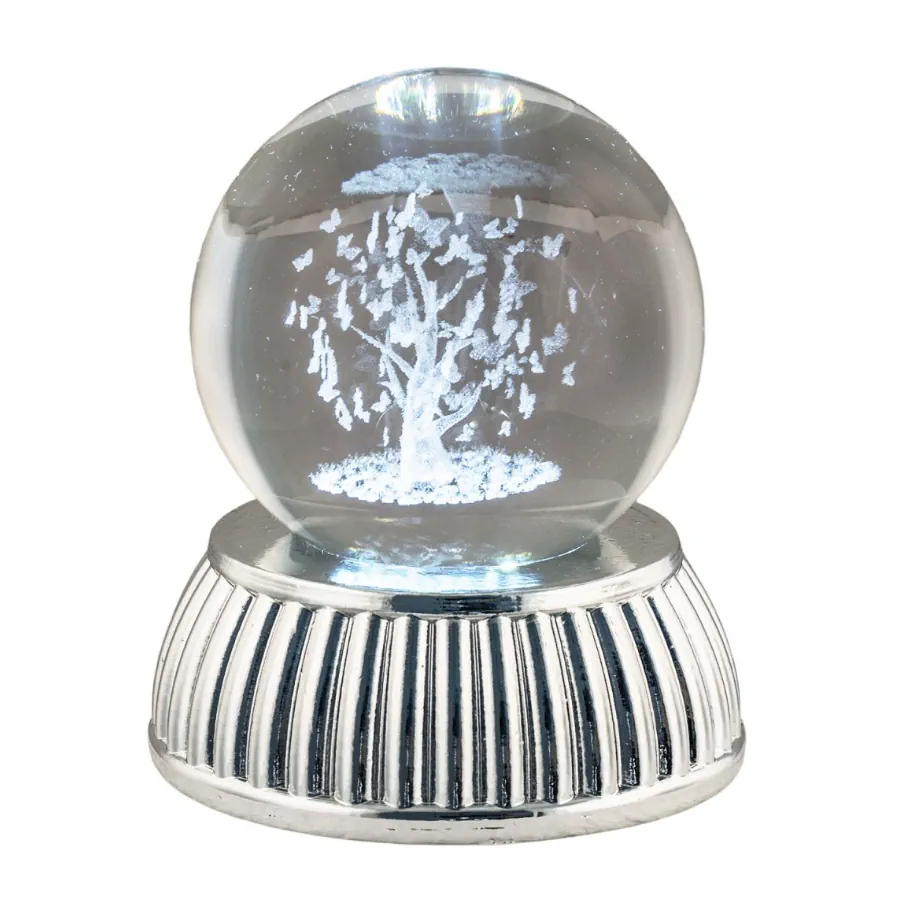 Bagutta sfera in cristallo su base con led albero con farfalle 2287 12