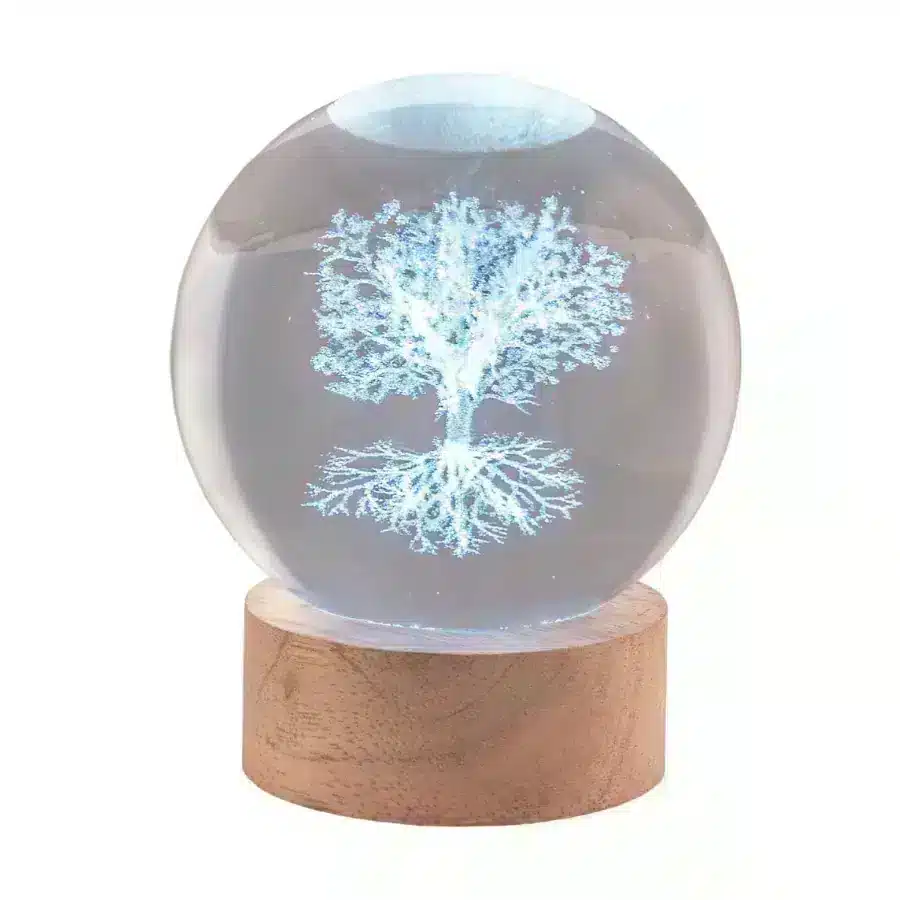 Bagutta sfera in cristallo su base con led albero della vita 2289 05