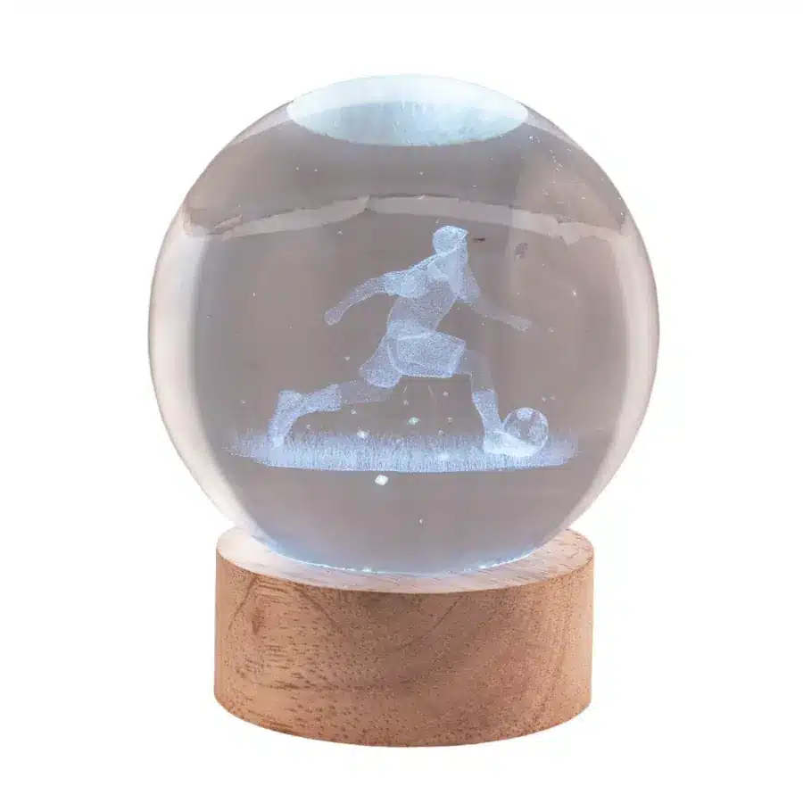 Bagutta sfera in cristallo su base con led calciatore 2289 04