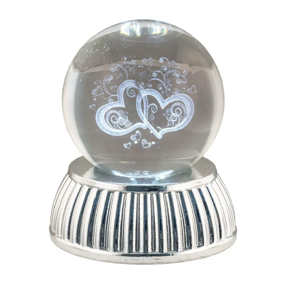 Bagutta sfera in cristallo su base con led cuori stilizzati 2287 11