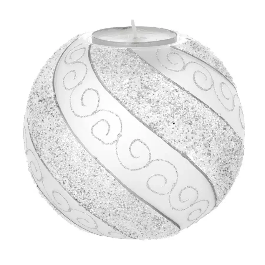 Bagutta sfera onde glitterate argento d. 15 con tealight 57 N 8568 04
