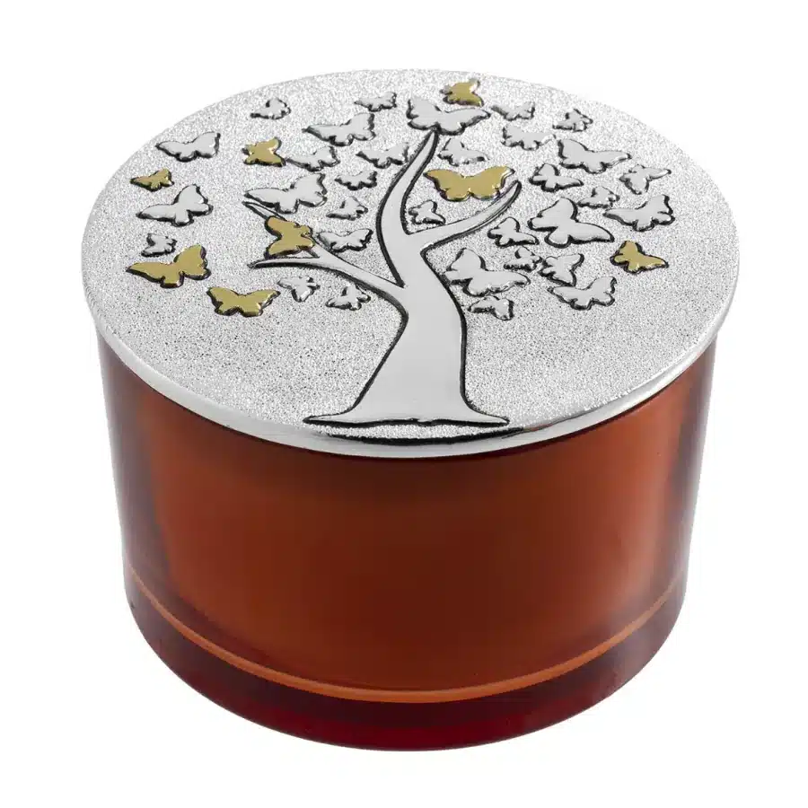 Bagutta vasetto tondo candela 500 gr. con coperchio argentato albero 2218-06