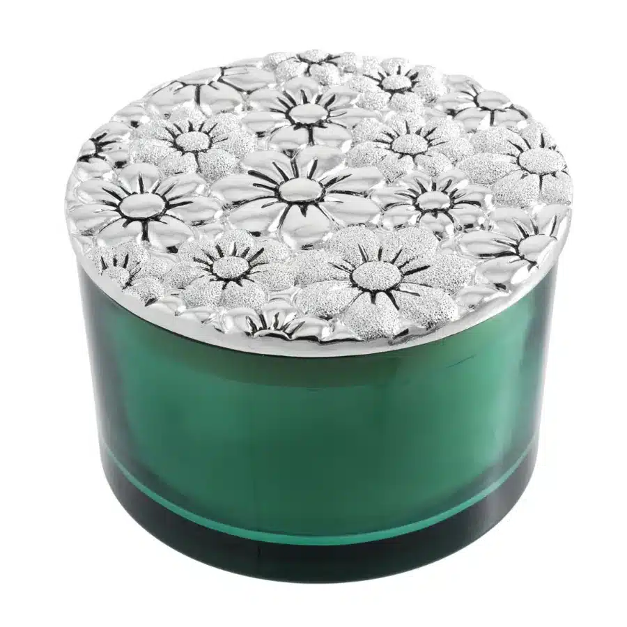 Bagutta vasetto tondo candela 500 gr. con coperchio argentato margherite 2219-06