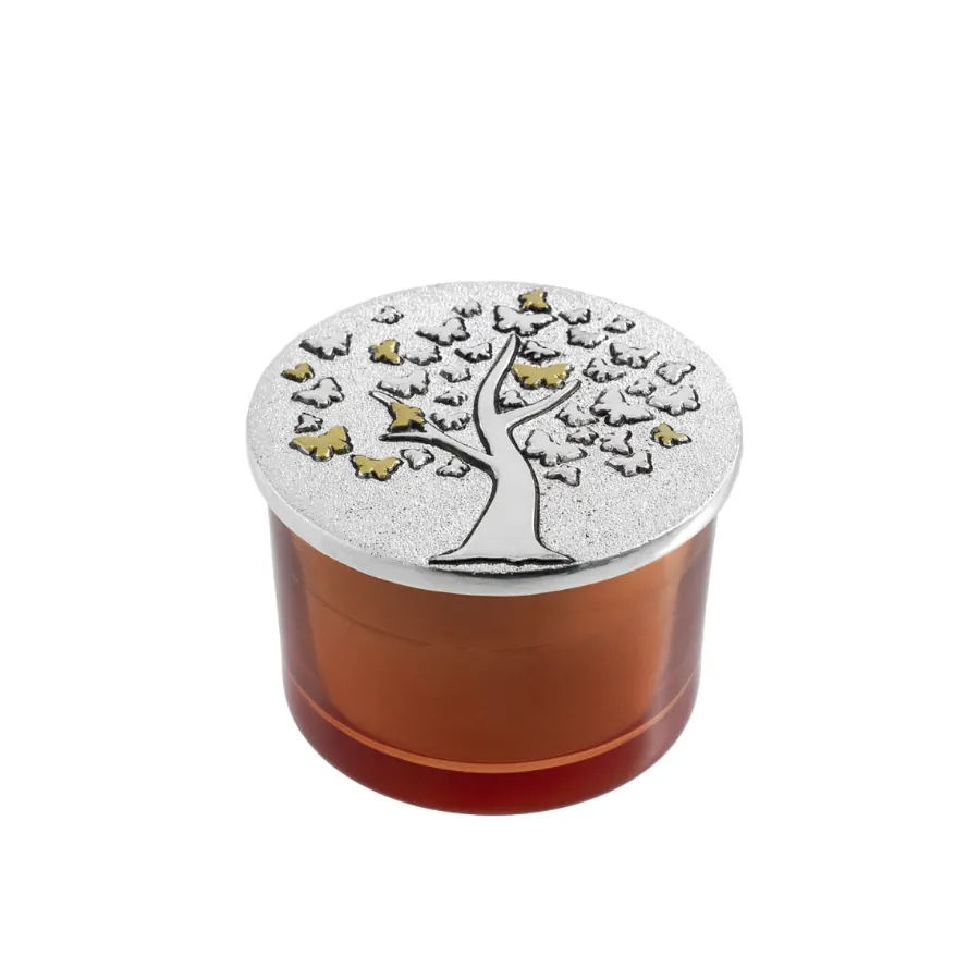 Bagutta vasetto tondo candela 70 gr. con coperchio argentato albero 2218-04