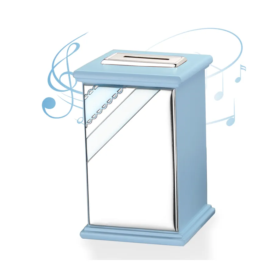 Thilia salvadanaio con carillon 8x8x12 celeste 454406