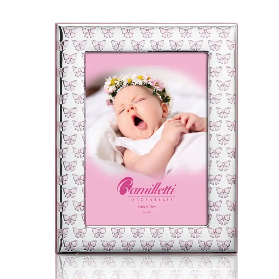 Camilletti cornice argento 10 x 15 fiocco rosa 186043