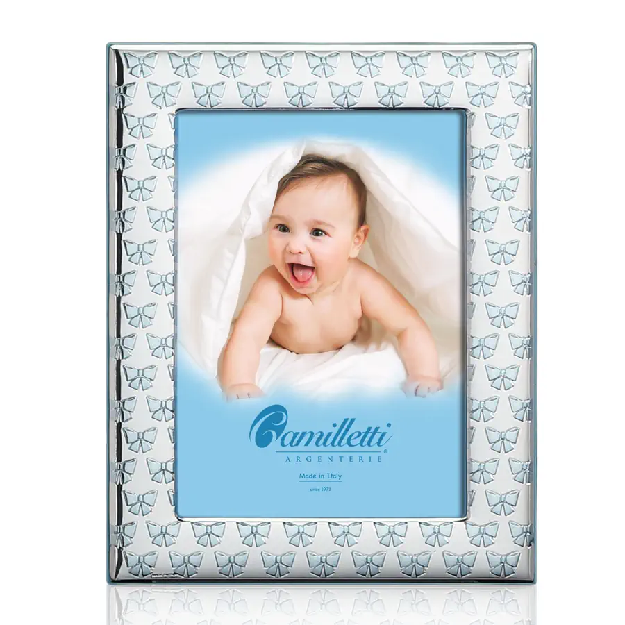 Camilletti cornice argento 13x18 fiocchetti celesti 186040