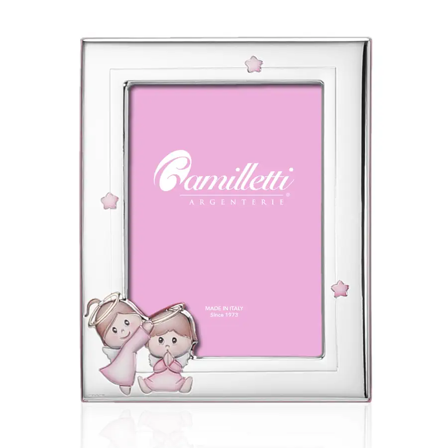 Camilletti cornice battesimo laminata argento 10x15 rosa 186205